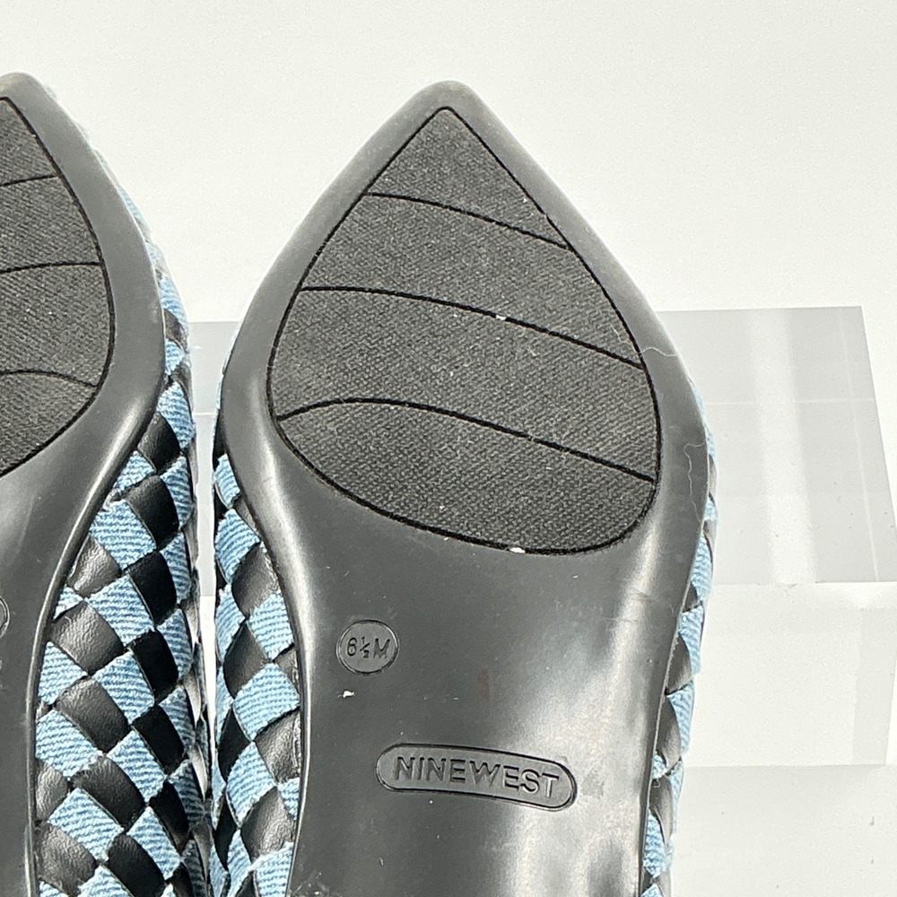 Nine West Size 6.5 Woven Checkered Pointed Flats Black Blue Denim NEW Largo $89 - Picture 9 of 12